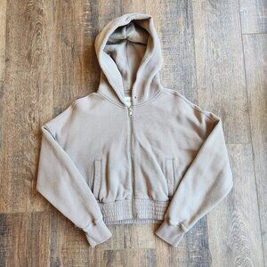 Abercrombie & Fitch Cinched Crop Hoodie in Taupe Size Small